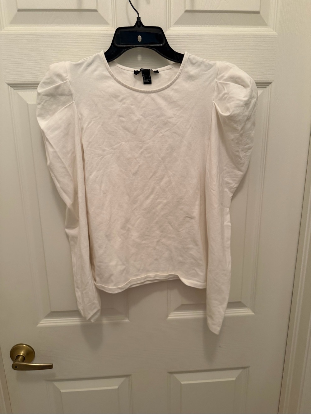 Forever 21 White Puff Shoulder Long-Sleeve Top